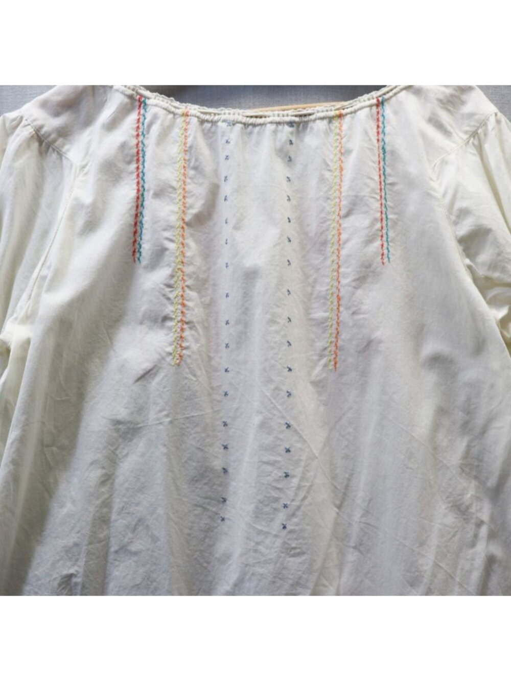 Tsumori Chisato Off White Embroidered Peasant Blouse Top M 3/4 Sleeve Cotton - Picture 7 of 16